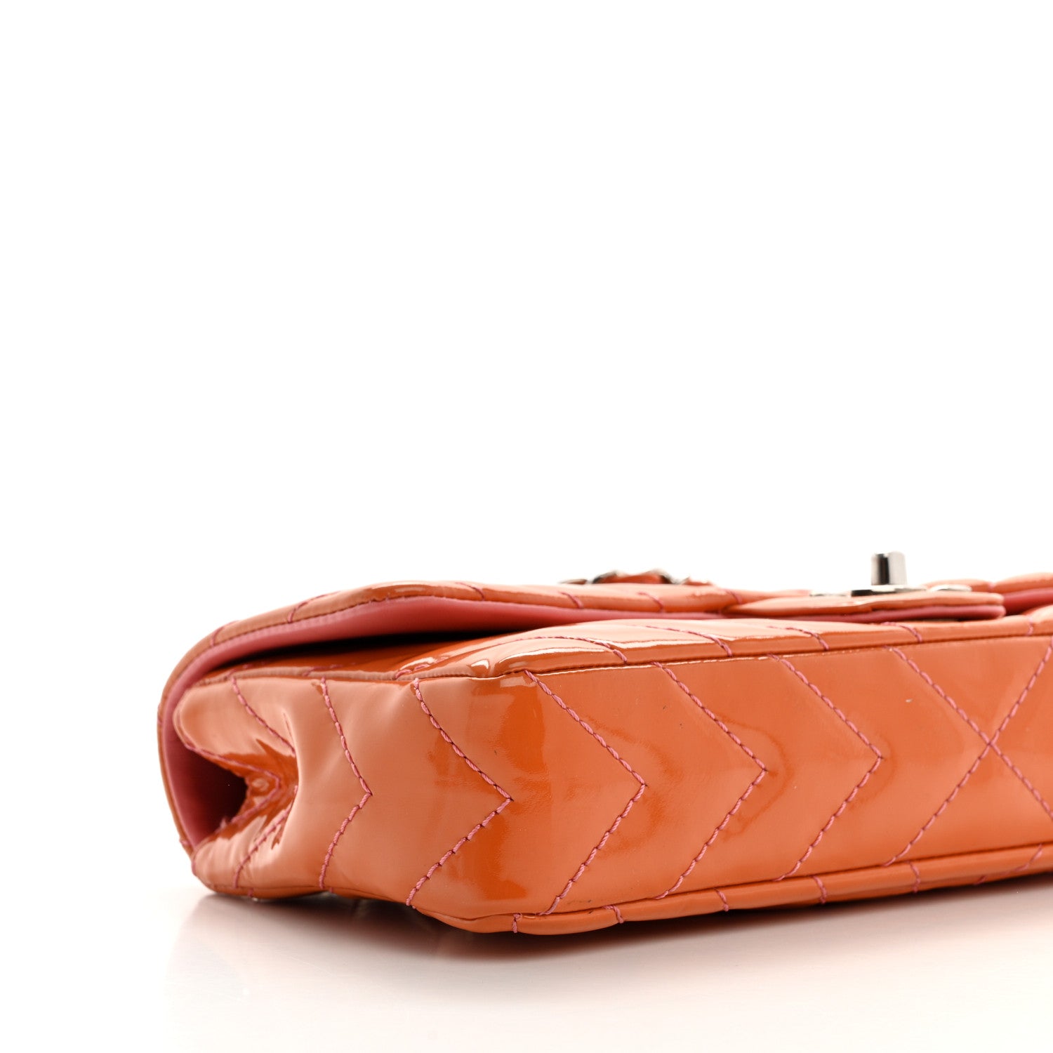 Chanel Patent Calfskin Chevron Quilted East West Flap Orange Pink 9 of 11