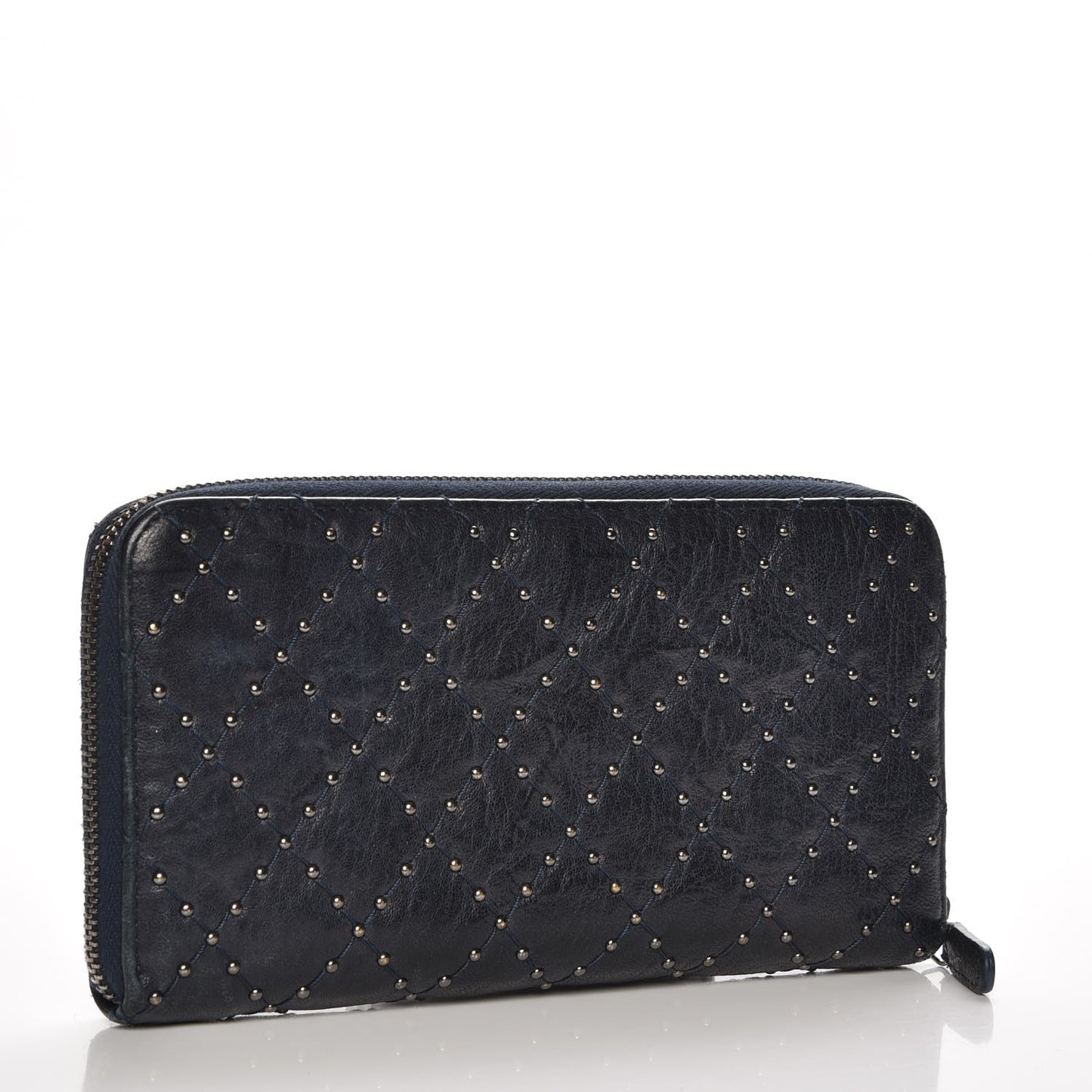 Crumpled Lambskin Studded Paris Dallas Zip Around Wallet Navy