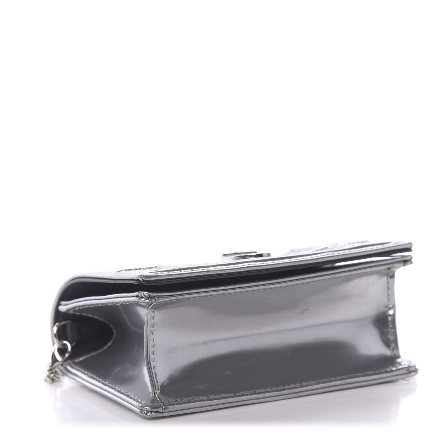 Metallic Patent Micro-Cannage Baby Diorama Flap Bag Silver