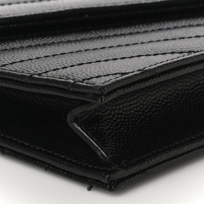 Saint Laurent Grain De Poudre Matelasse Chevron Monogram Envelope Chain Wallet Black 8 of 10