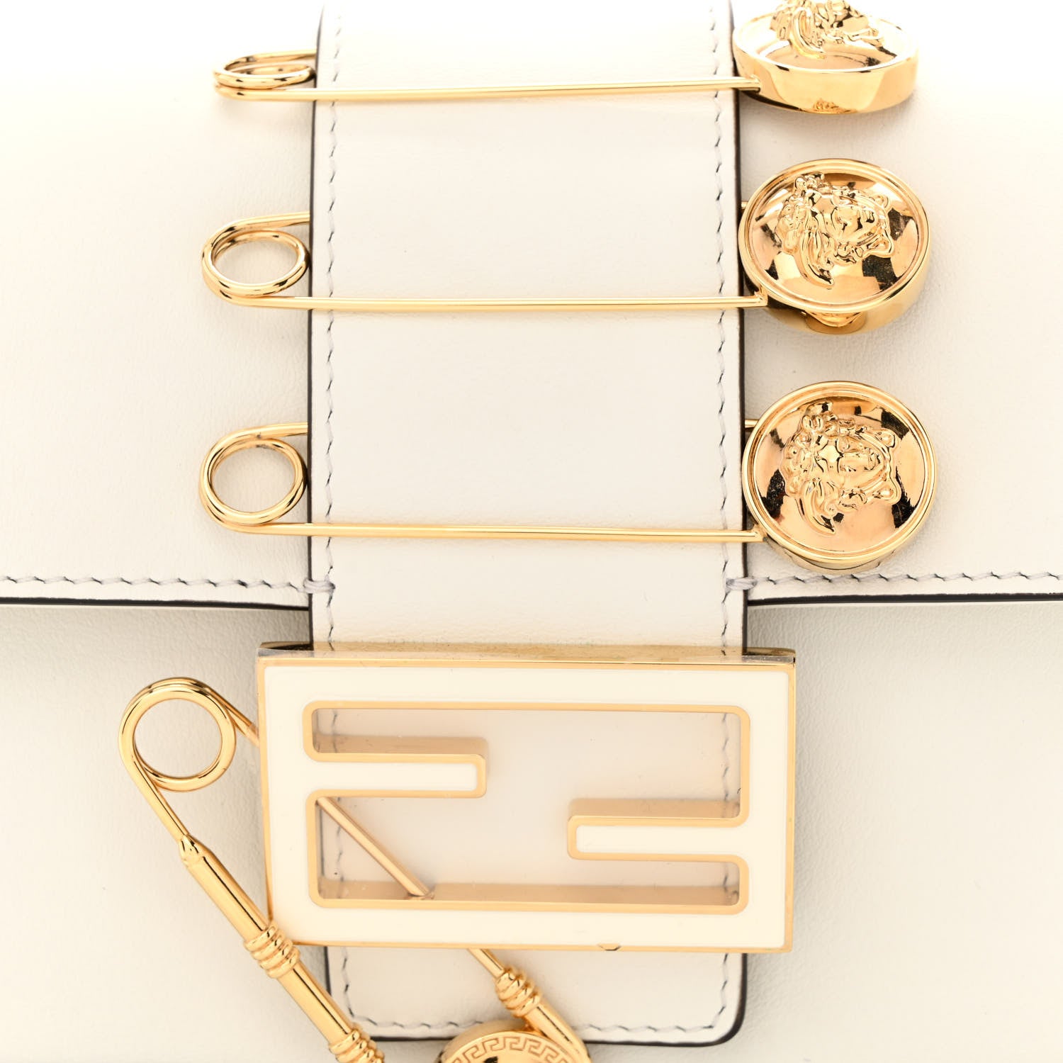 Fendi X VERSACE Vitello Seta Fendace Mini Brooch Baguette White Ice 8 of 10