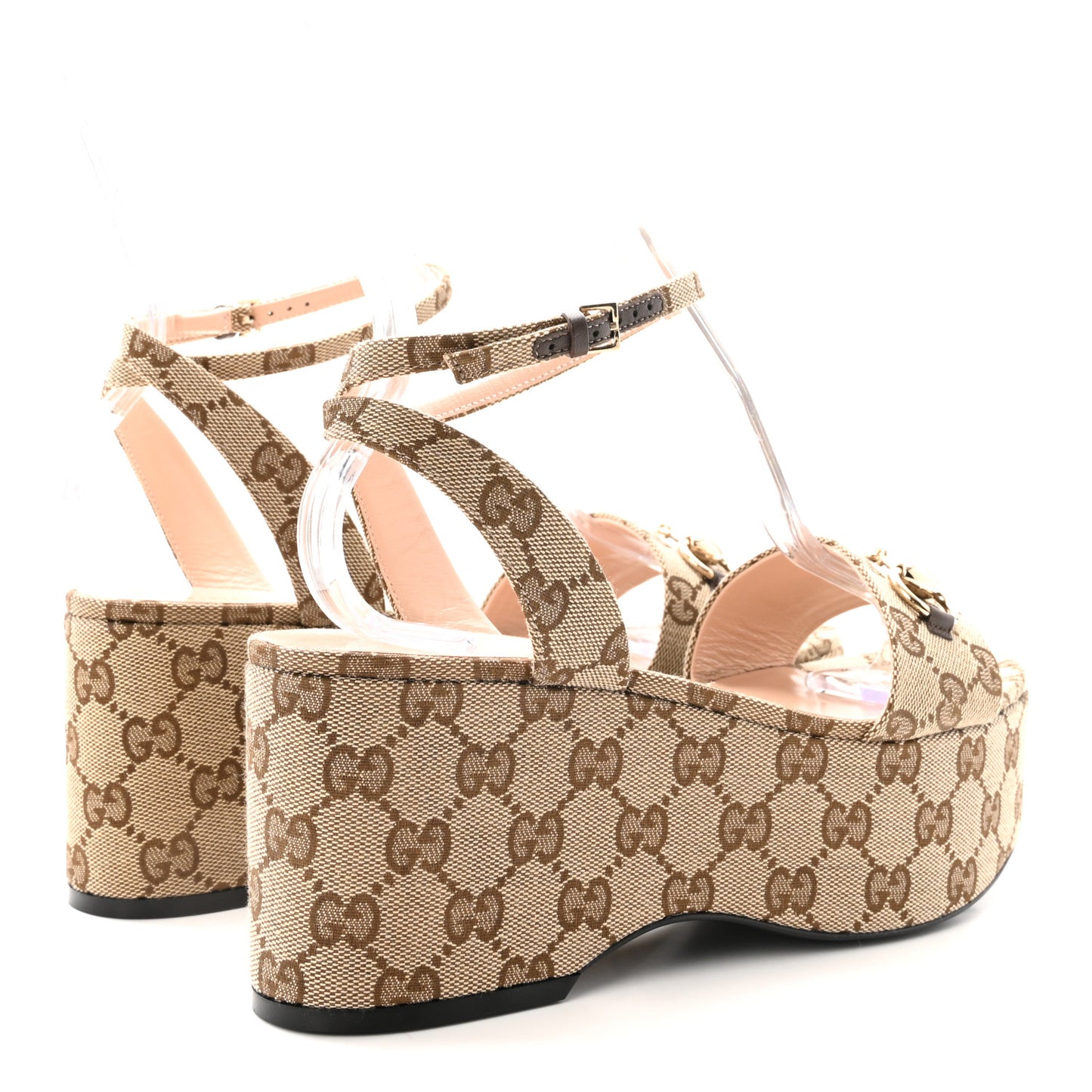 Monogram Nappa Chalotte Horsebit Ankle Strap 75mm Flatform Sandals 39.5 Beige Ebony
