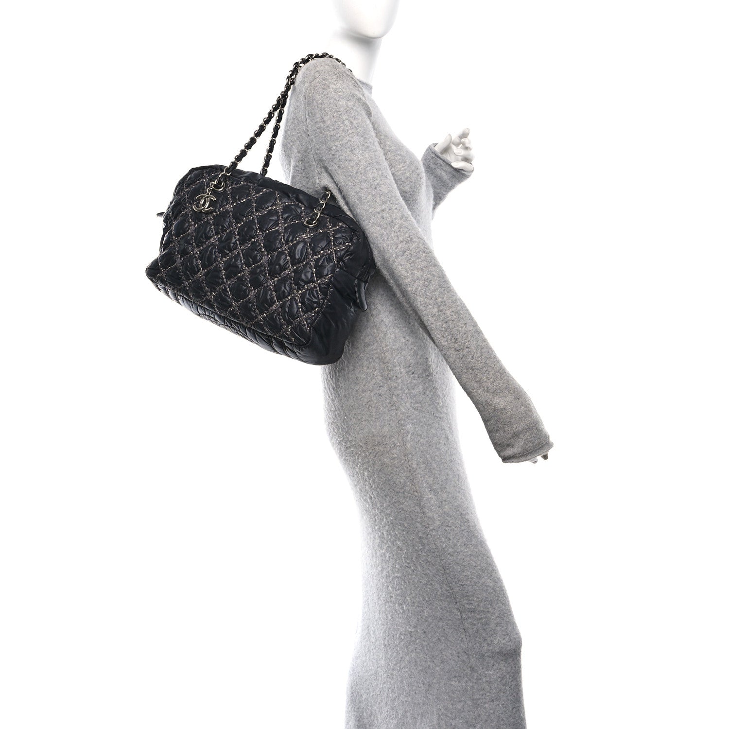Chanel Nylon Quilted Tweed Stitch Bubble Camera Case Black 2 of 11