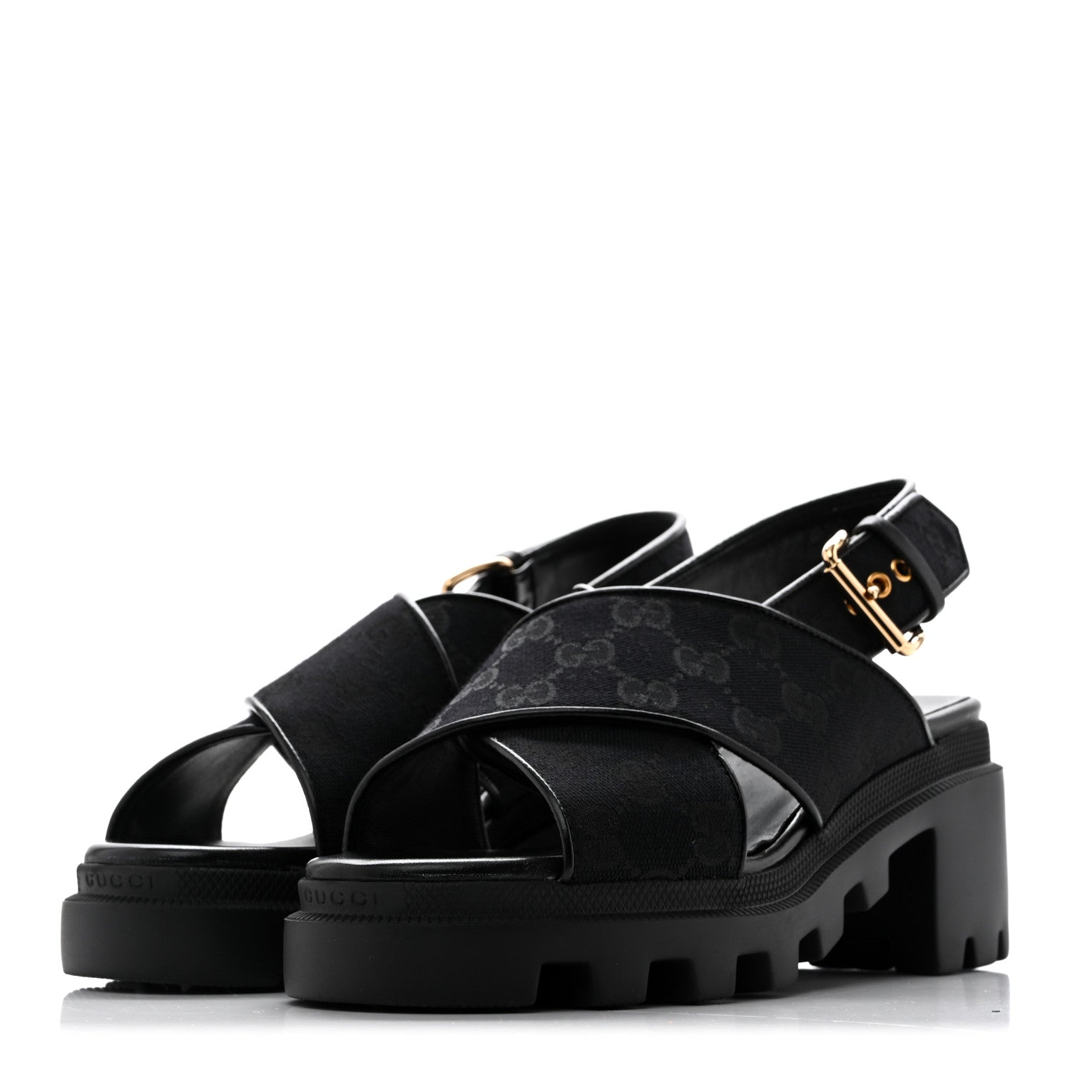Gucci Monogram Granada Kid Trip 40/72mm Lug Sole Sandals 38 Black 4 of 9