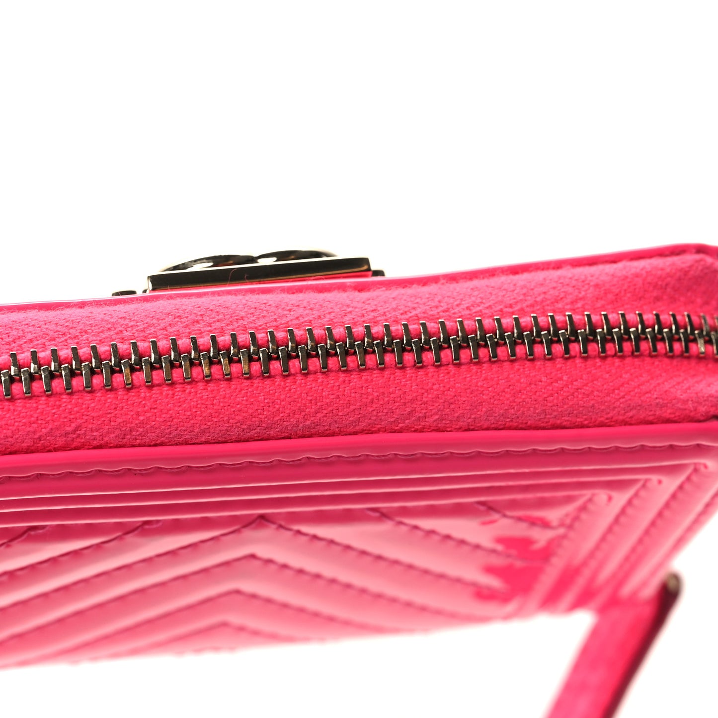 Patent Chevron Quilted Zip Around Boy Coin Purse Wallet Neon Pink