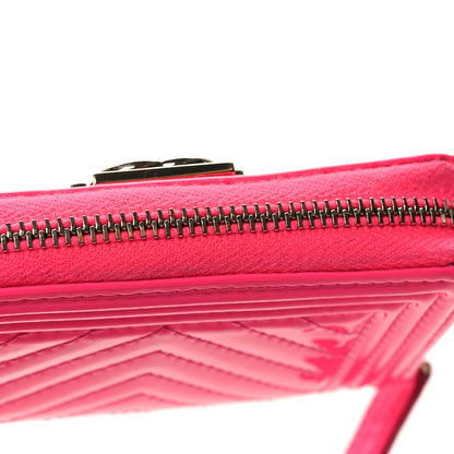 Chanel Patent Chevron Quilted Zip Around Boy Coin Purse Wallet Neon Pink 8 of 8