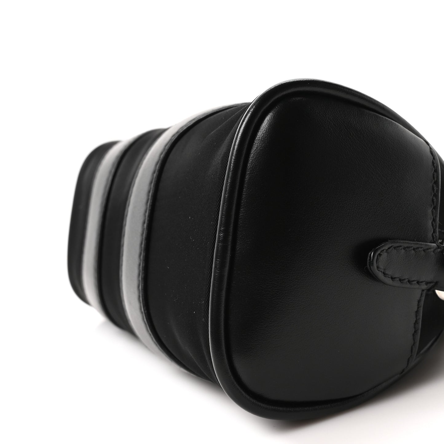 Nylon Soft Calfskin Bowling Crossbody Bag Black