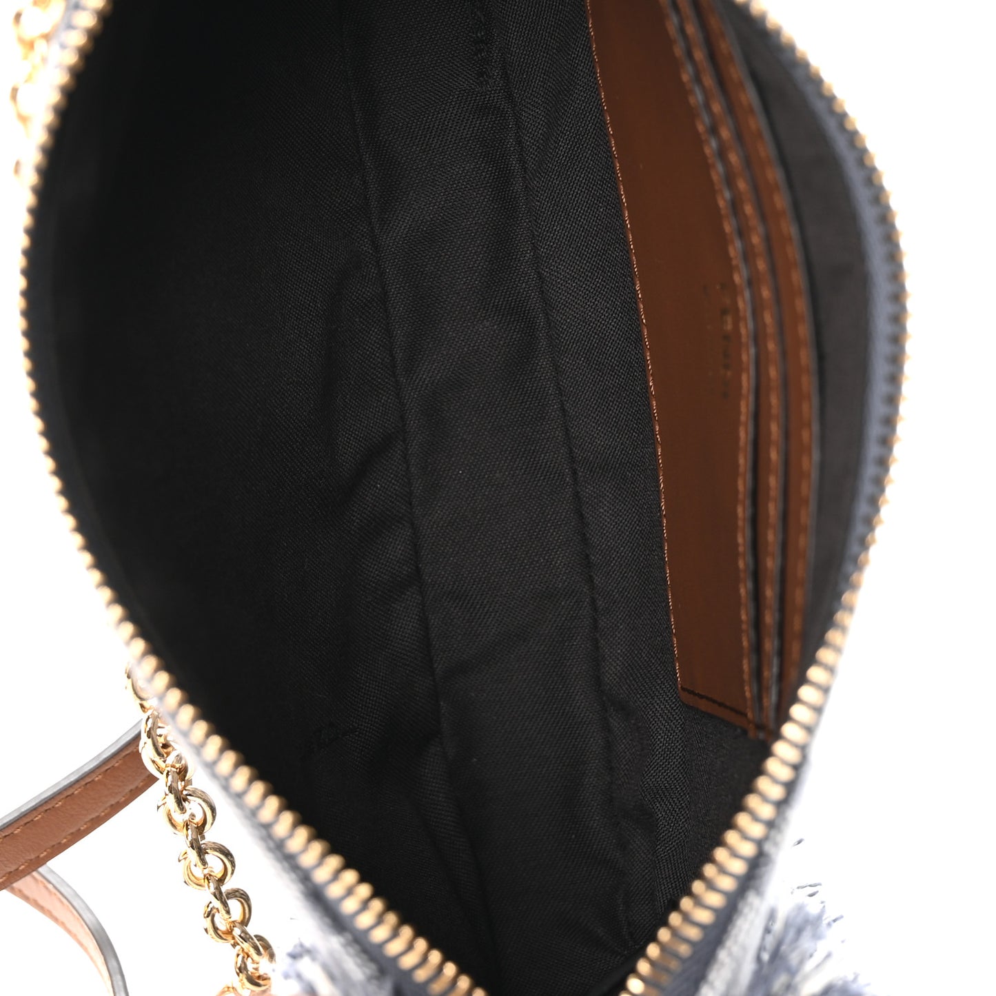 Denim Vitello Fringe FF Embroidered Baguette Pouch Myrtle Dark Nut