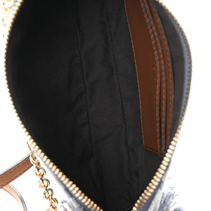 Fendi Denim Vitello Fringe FF Embroidered Baguette Pouch Myrtle Dark Nut 5 of 11