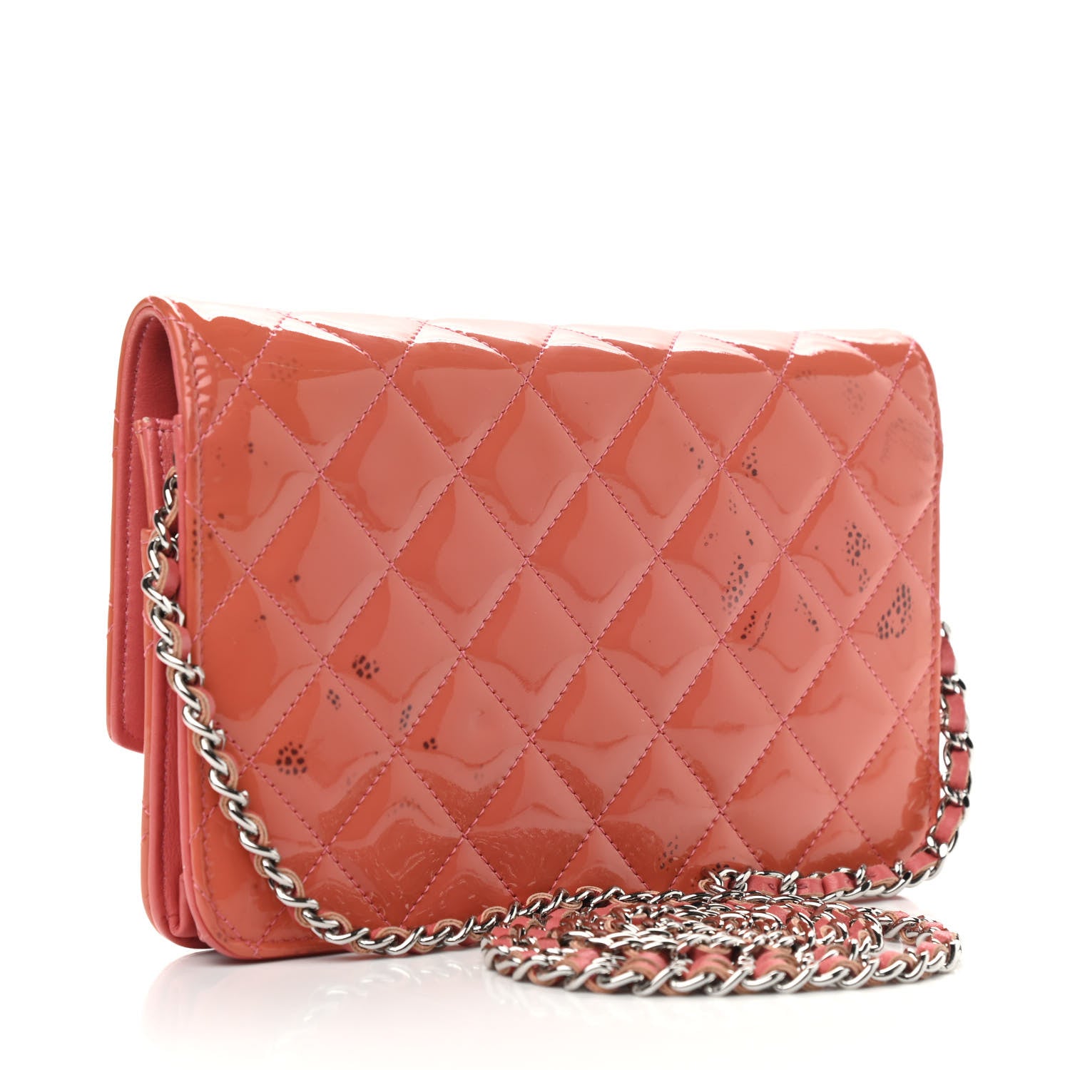 Chanel Patent Quilted Brilliant Wallet On Chain WOC Coral 3 of 15