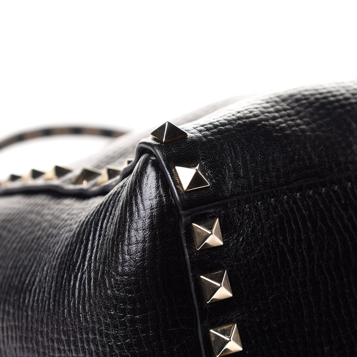Textured Calfskin Rockstud Double Handle Tote Black