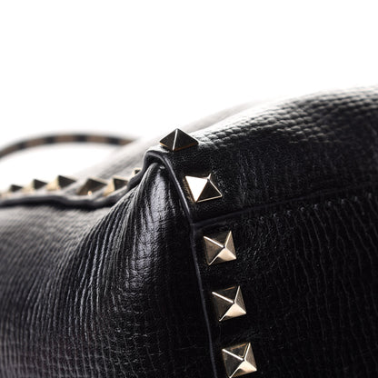 Valentino Garavani Textured Calfskin Rockstud Double Handle Tote Black 8 of 17