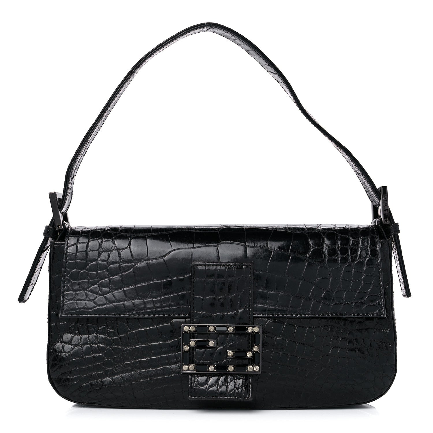 Fendi Crocodile Crystal Baguette Black 1 of 12