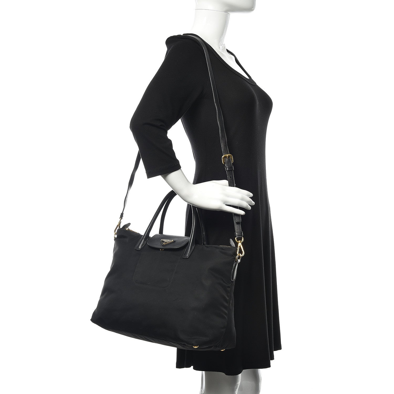 Prada Tessuto Nylon Saffiano Tote Black 2 of 15