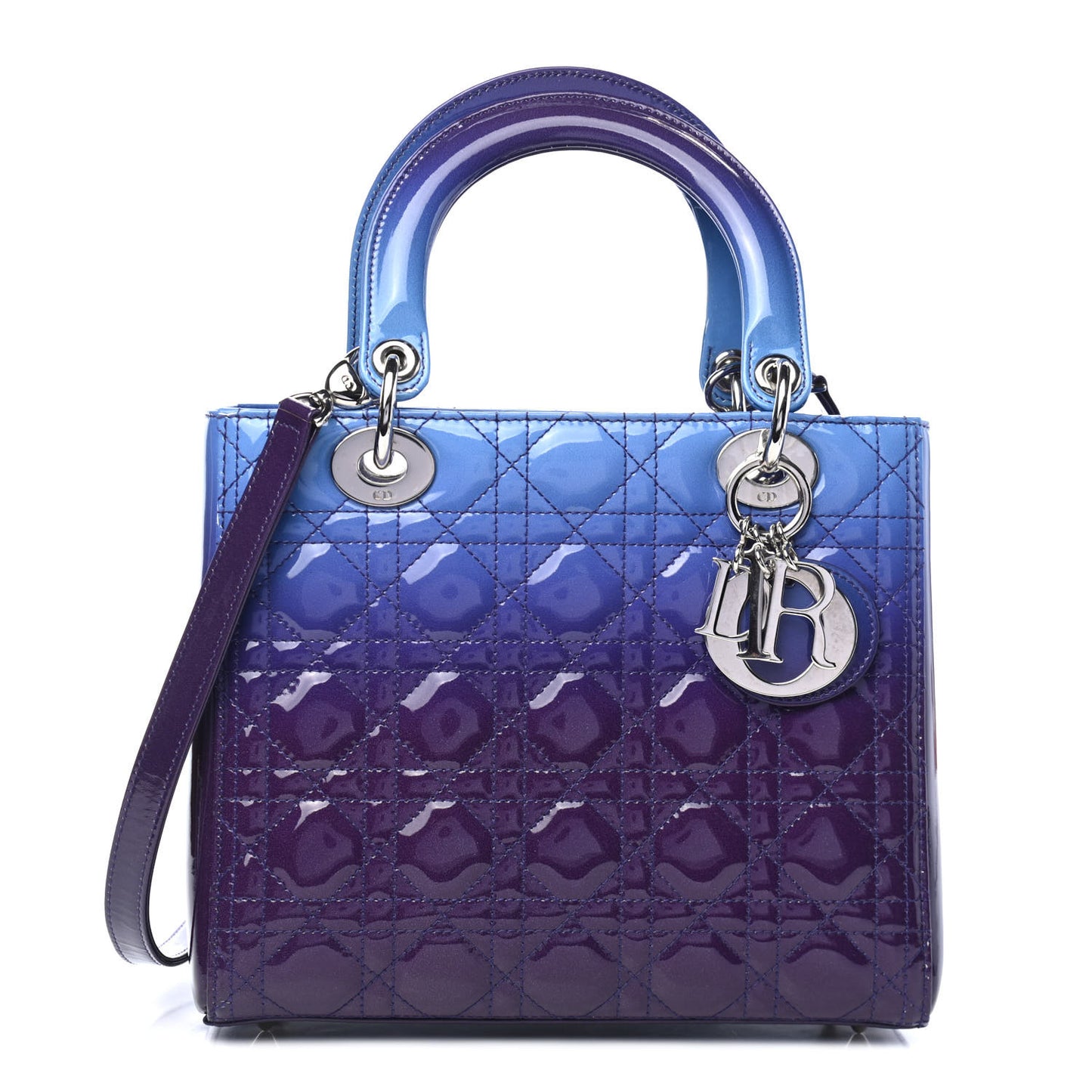 Patent Cannage Gradient Medium Lady Dior Purple Blue