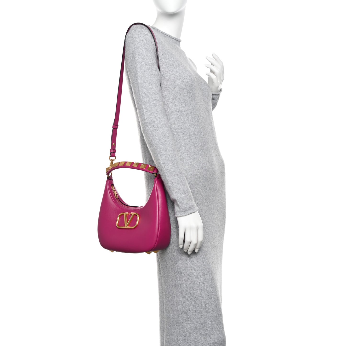 Calfskin Stud Sign Zip Hobo Rose Violet