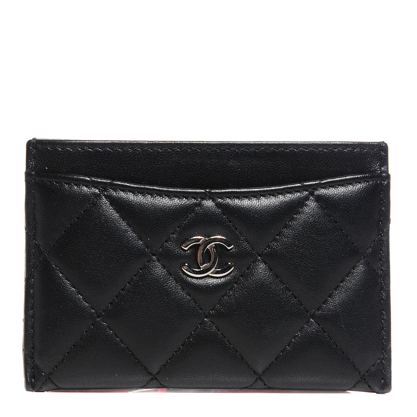 Lambskin Quilted Card Holder Black