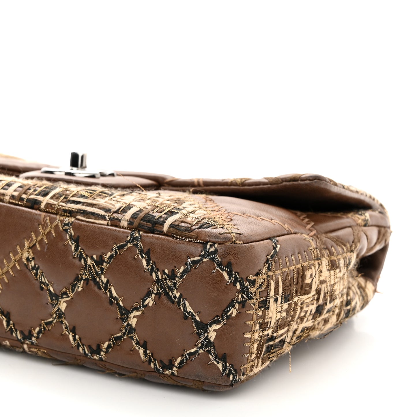Lambskin Tweed Stitched Quilted Patch Medium Flap Brown