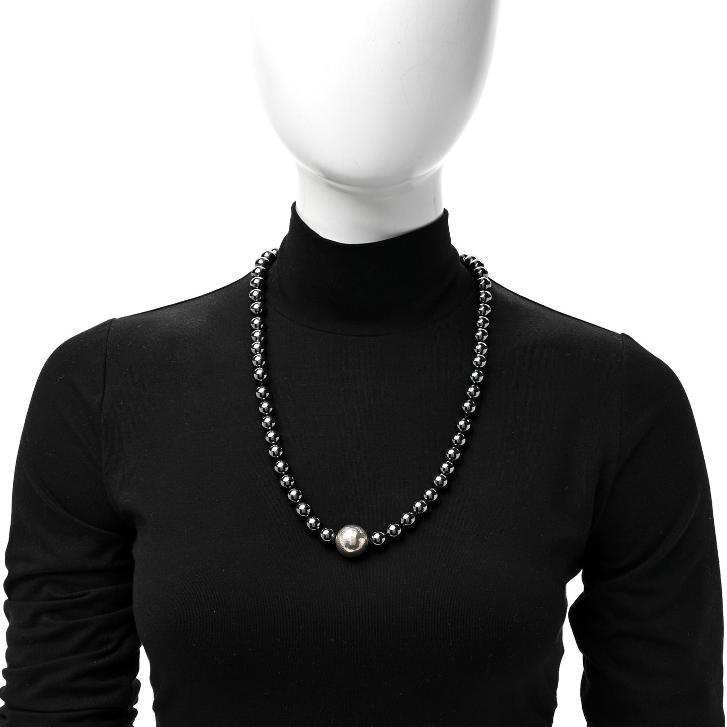 Sterling Silver Hematite Hammered Bead Station Necklace
