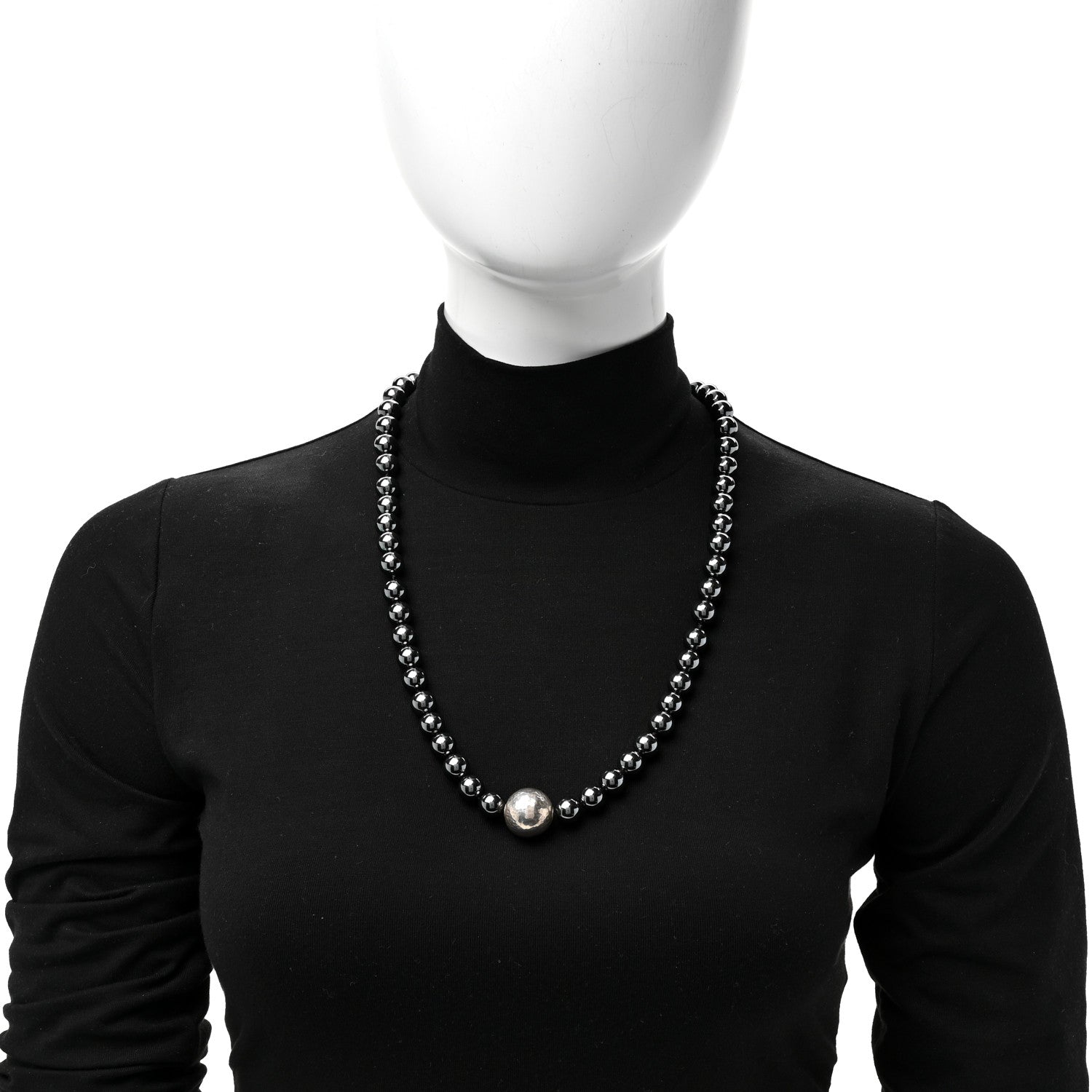Tiffany Sterling Silver Hematite Hammered Bead Station Necklace 2 of 6