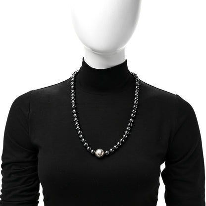 Tiffany Sterling Silver Hematite Hammered Bead Station Necklace 2 of 6