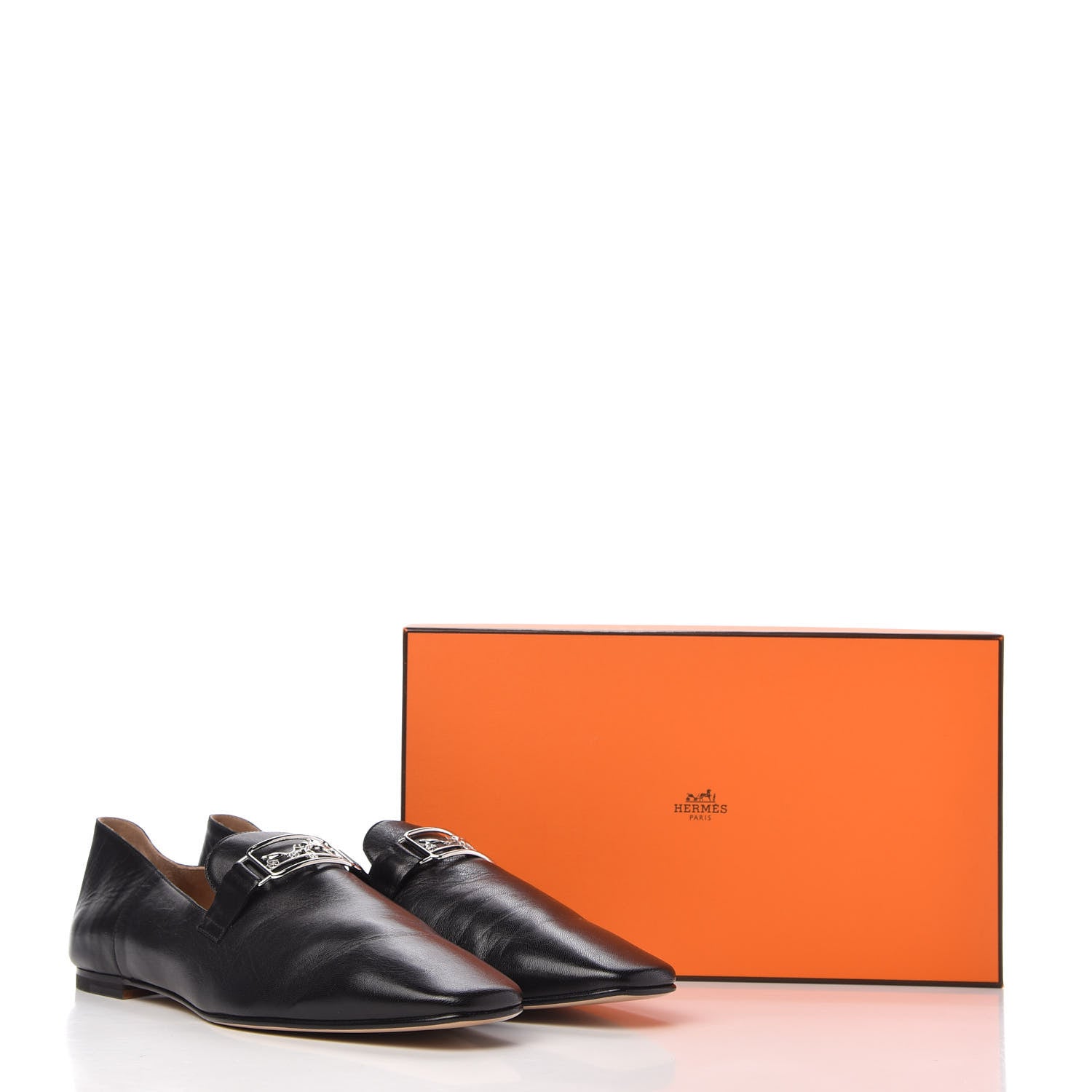 Hermes Supple Goatskin Womens Time Loafers 41 Black 9 of 9
