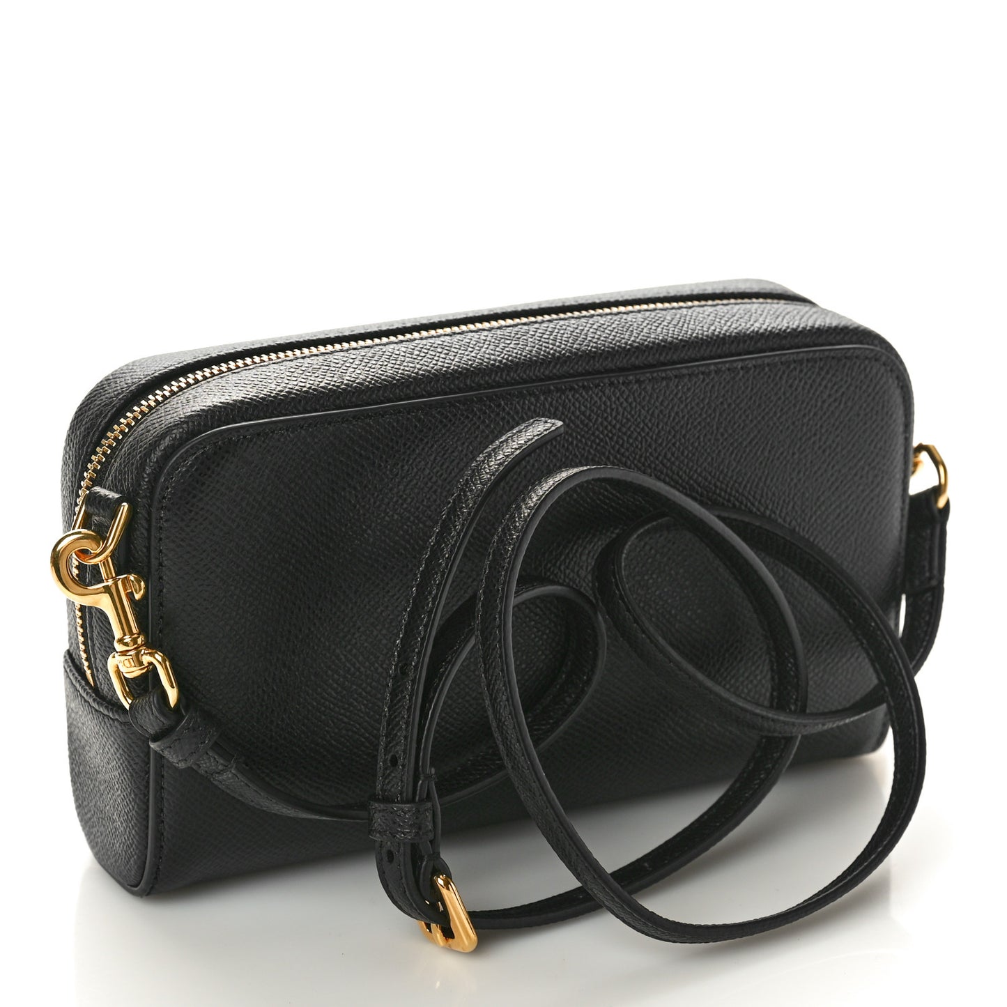 Grained Calfskin Caro Double Pouch Black