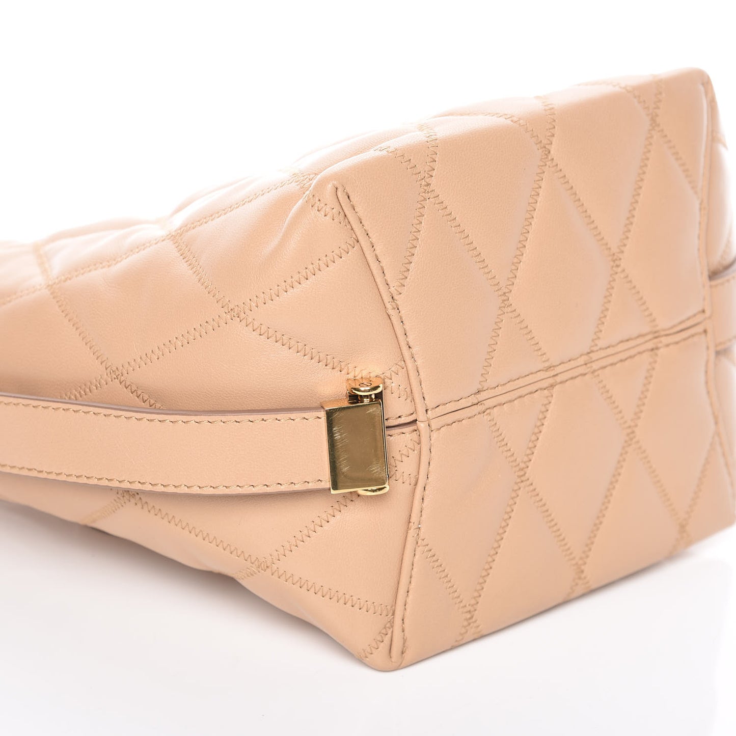 Lambskin Quilted Mini GV Bucket Bag Beige Camel