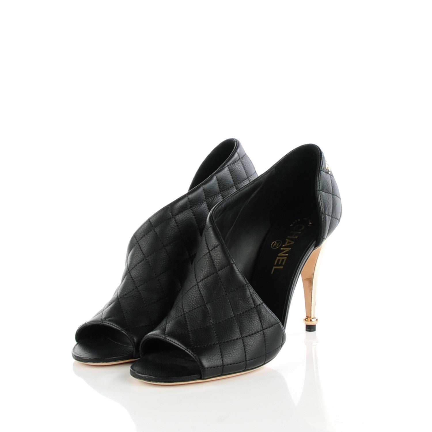 Chanel Calfskin Quilted Peep Toe Pumps 38.5 Black 4 of 9