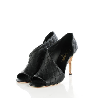 Chanel Calfskin Quilted Peep Toe Pumps 38.5 Black 4 of 9