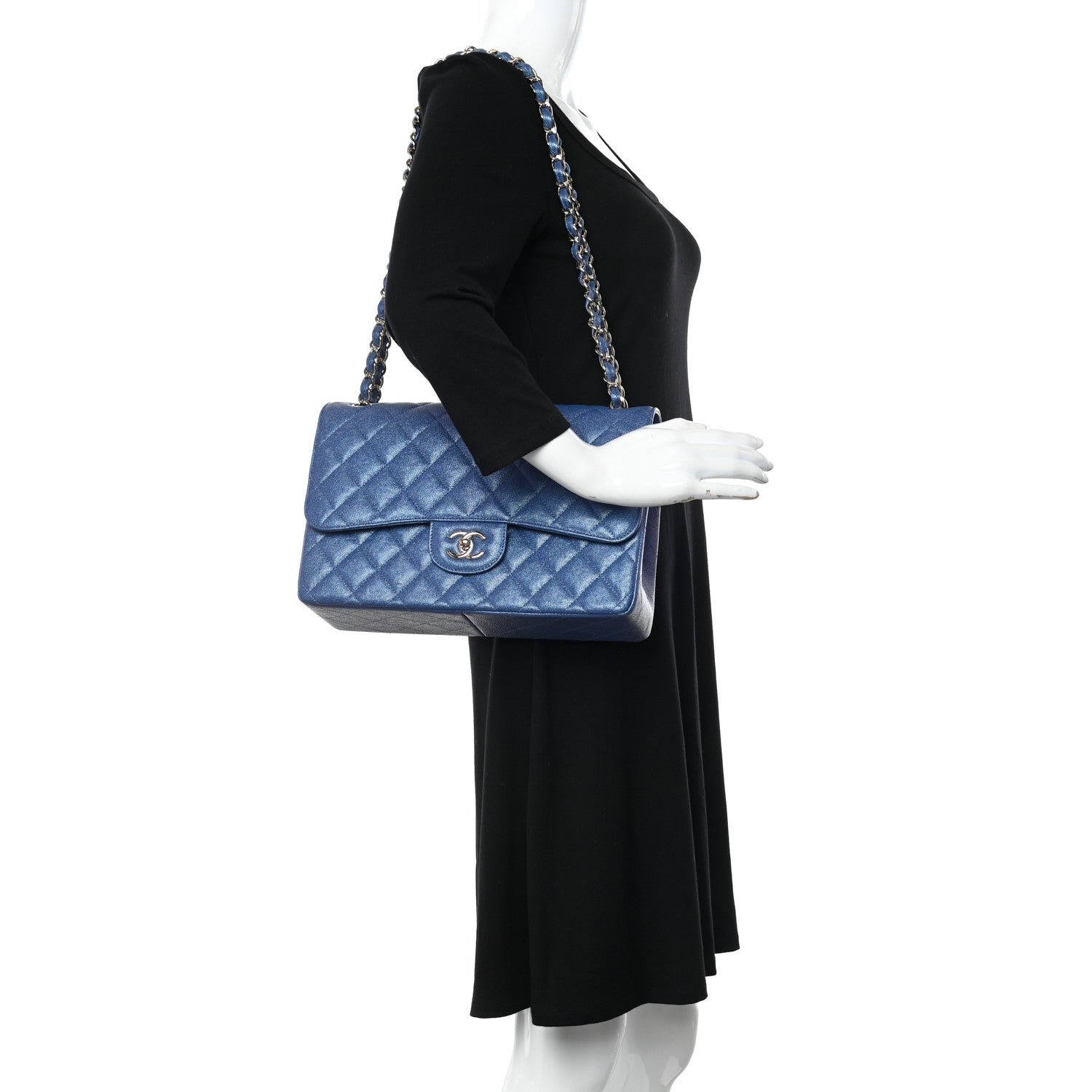 Chanel Iridescent Caviar Quilted Jumbo Double Flap Dark Blue 2 of 11