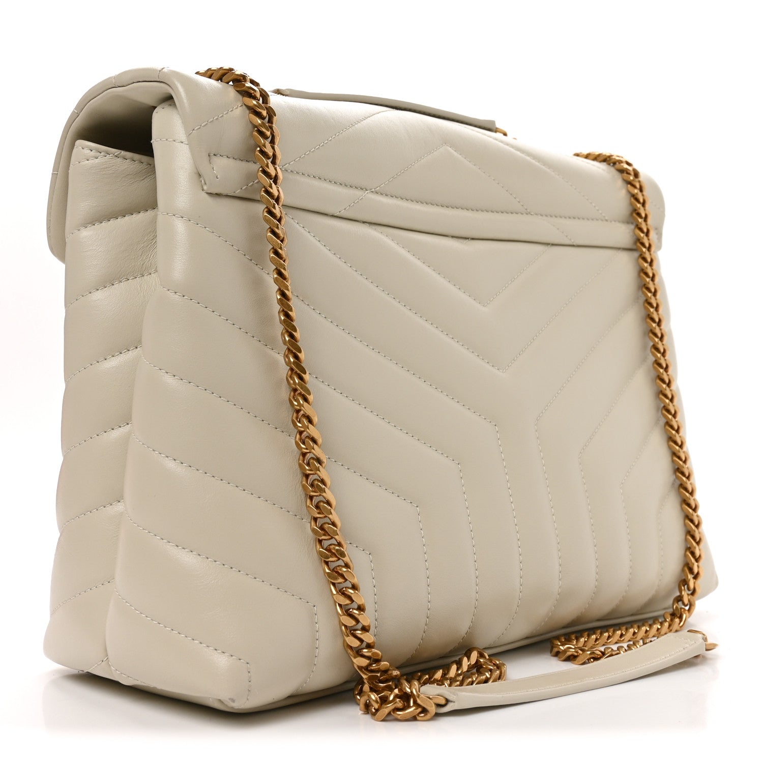 Saint Laurent Calfskin Y Quilted Monogram Medium Loulou Chain Satchel Crema Soft 3 of 10