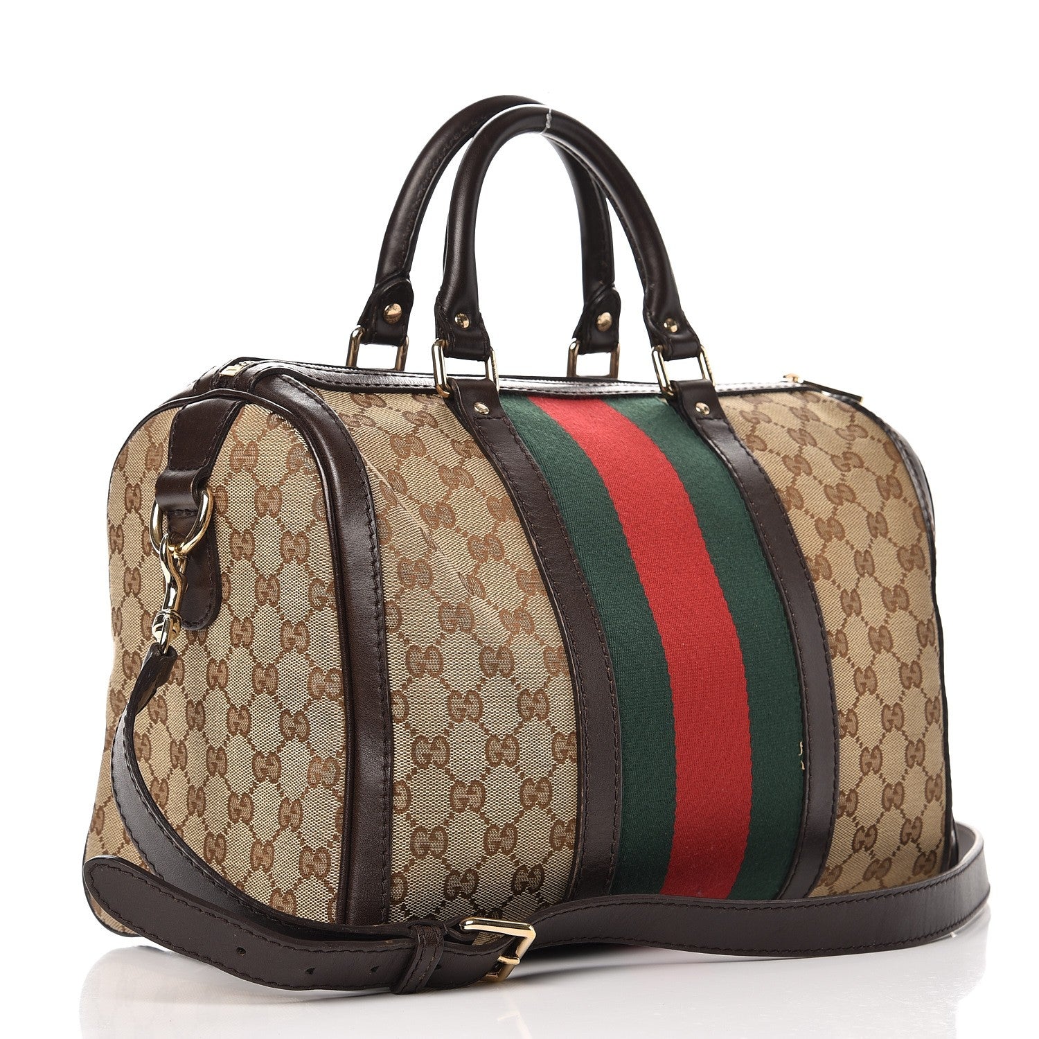 Gucci Monogram Vintage Web Medium Boston Dark Brown 4 of 15