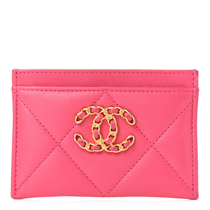 Chanel Shiny Goatskin Quilted Chanel 19 Card Holder Dark Pink 1 of 10