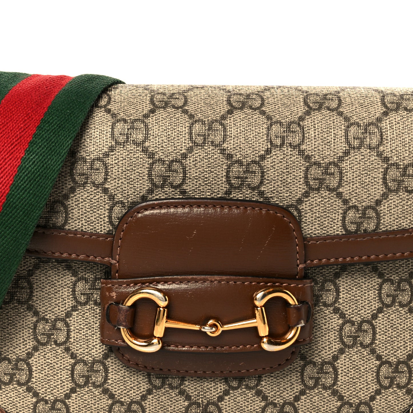 GG Supreme Monogram Web Mini Horsebit 1955 Shoulder Bag Beige Brown Sugar