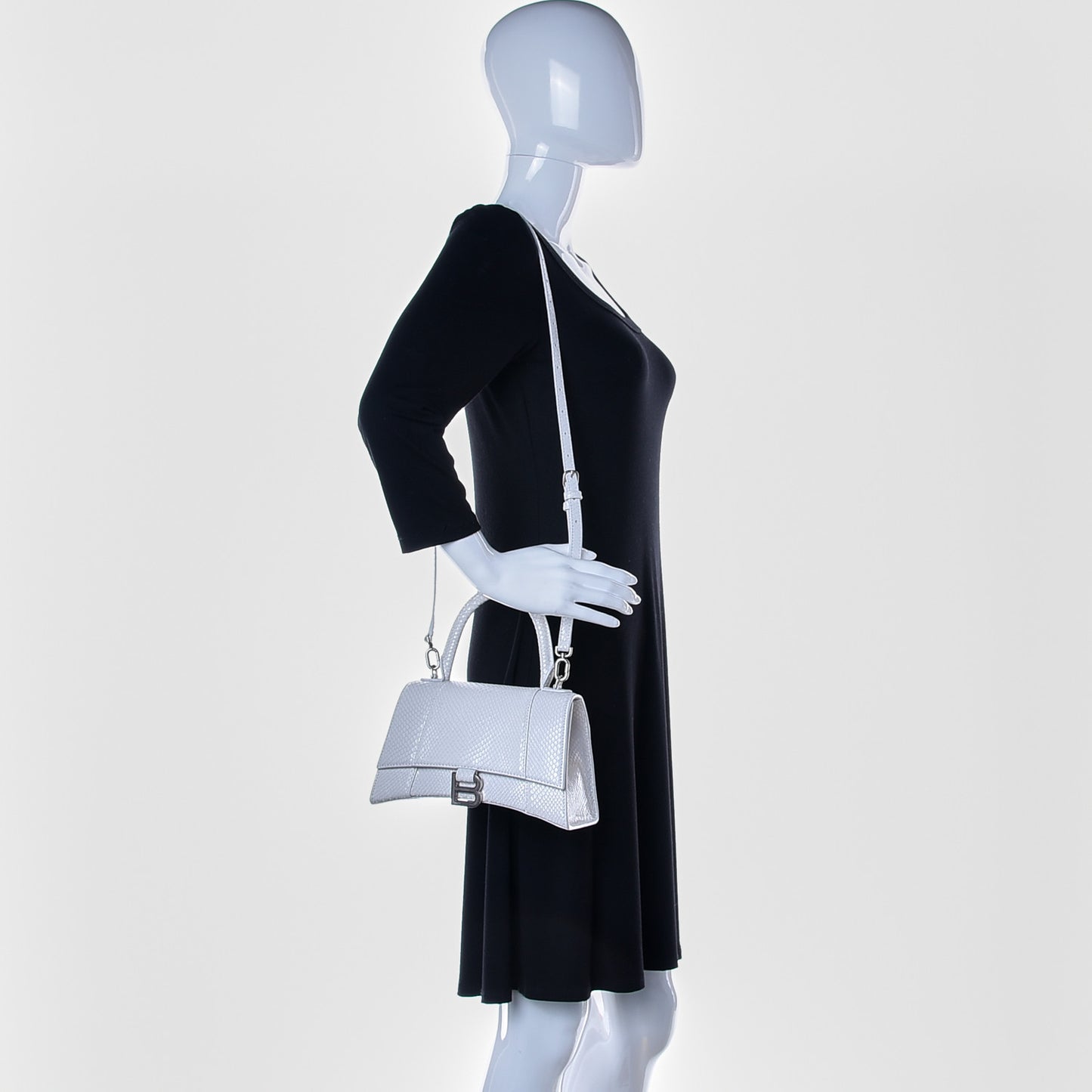 Calfskin Snake Embossed Small Hourglass Top Handle Bag White