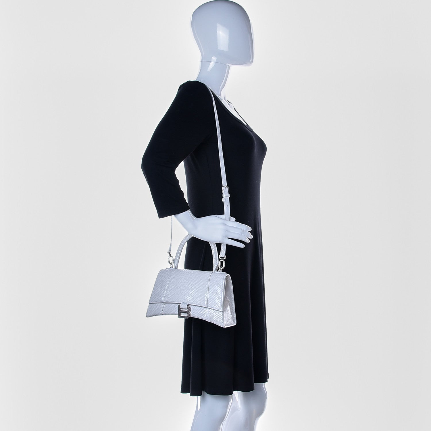 Balenciaga Calfskin Snake Embossed Small Hourglass Top Handle Bag White 2 of 13