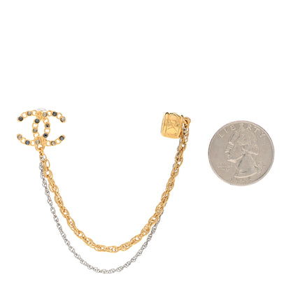 Chanel Crystal CC Chain Cuff Single Earring Gold Silver 2 of 5