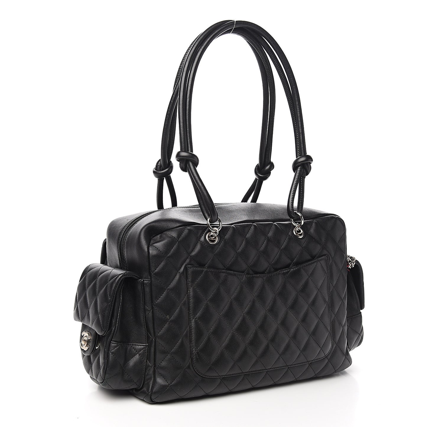 Calfskin Quilted Large Cambon Multipocket Reporter Black White
