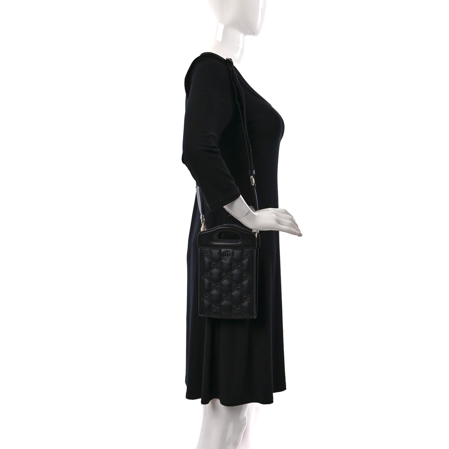 Nylon Calfskin Enamel GG Matelasse Mini Top Slip Handle Crossbody Bag Black