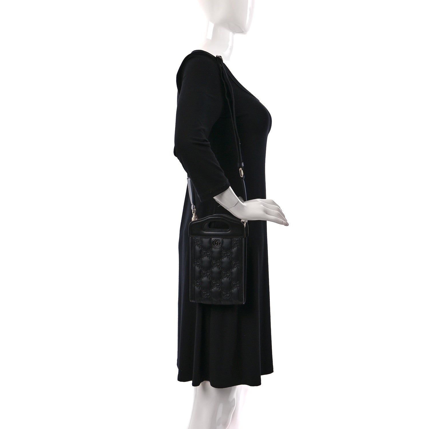 Gucci Nylon Calfskin Enamel GG Matelasse Mini Top Slip Handle Crossbody Bag Black 1 of 7