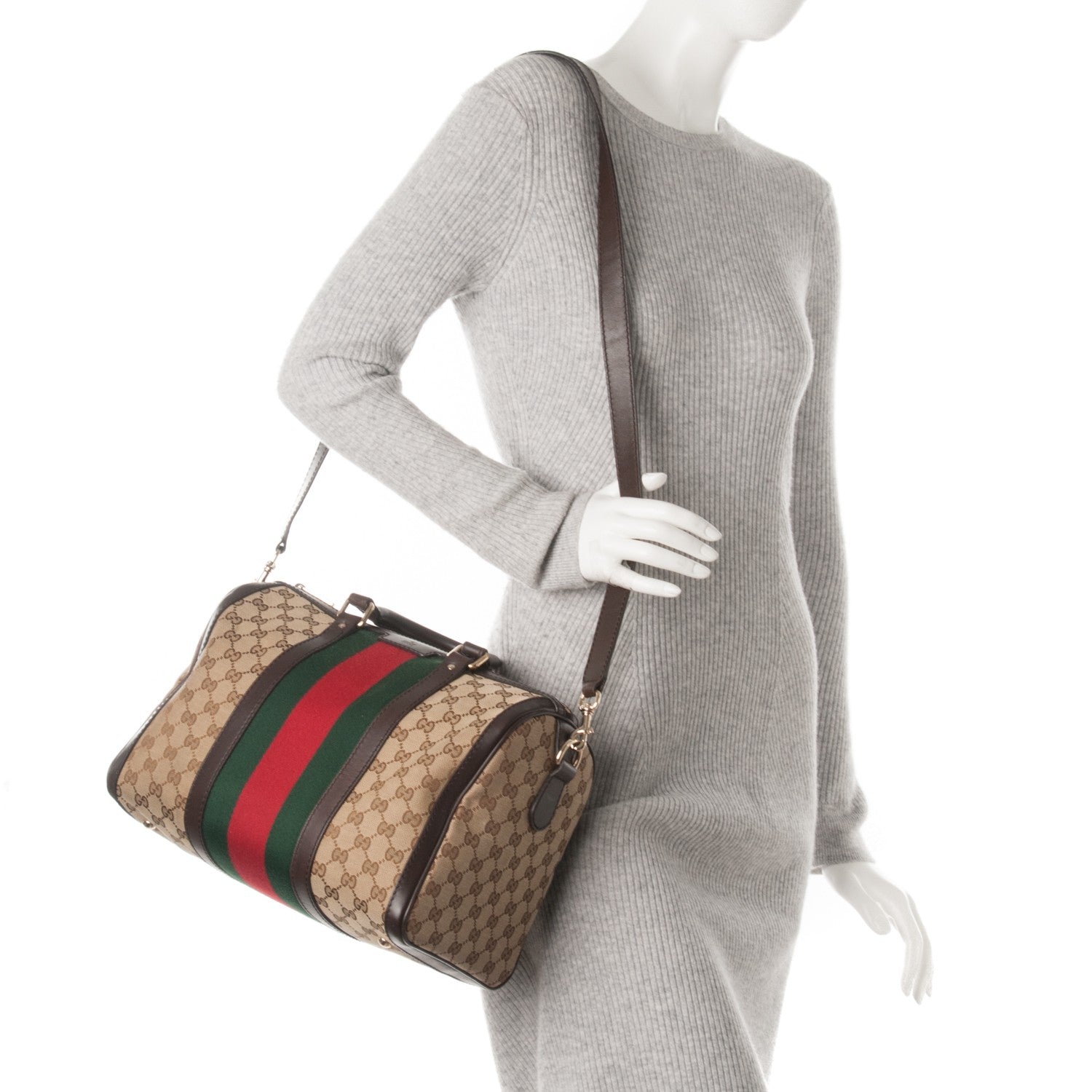 Gucci Monogram Vintage Web Medium Boston Dark Brown 2 of 8