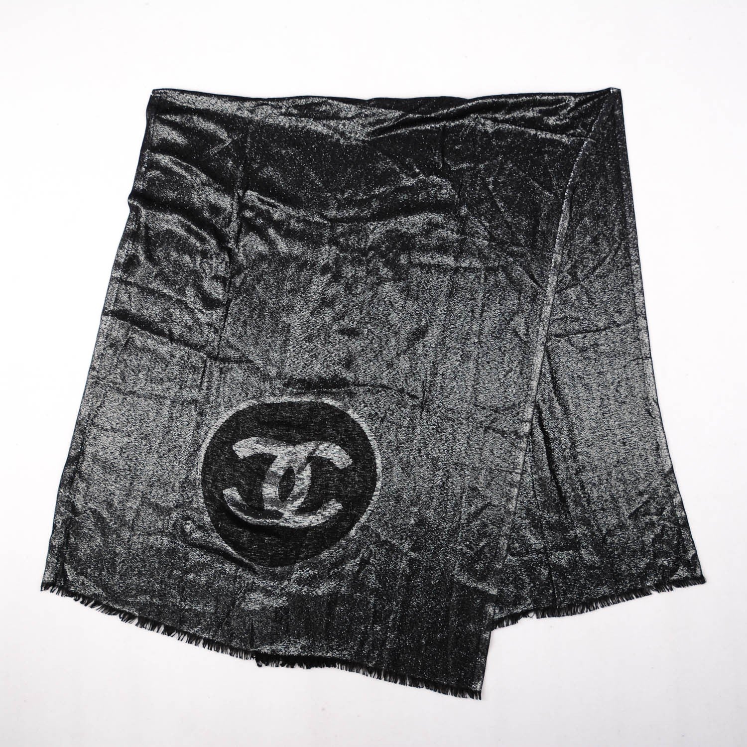 Chanel Cashmere CC Shawl Black Silver 2 of 4