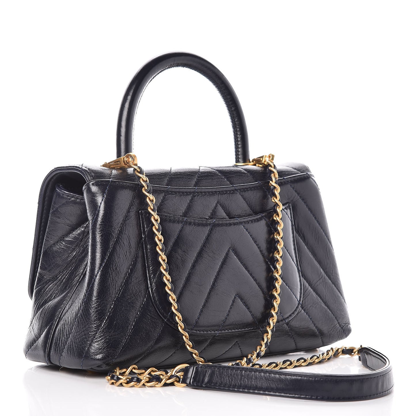 Calfskin Chevron Quilted Mini Coco Handle Flap Blue