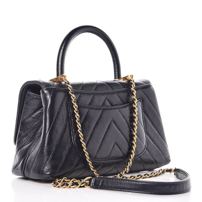 Chanel Calfskin Chevron Quilted Mini Coco Handle Flap Blue 3 of 10