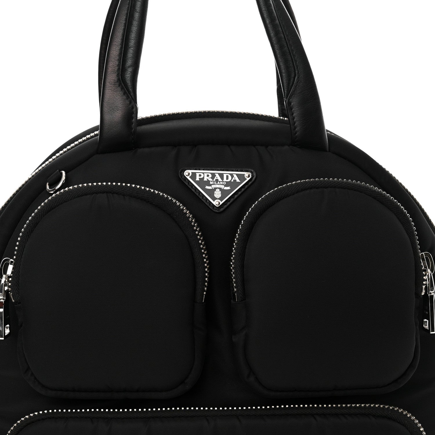 Prada Tessuto Nylon Pocket Cargo Top Handle Bag Black Fuoco 8 of 11