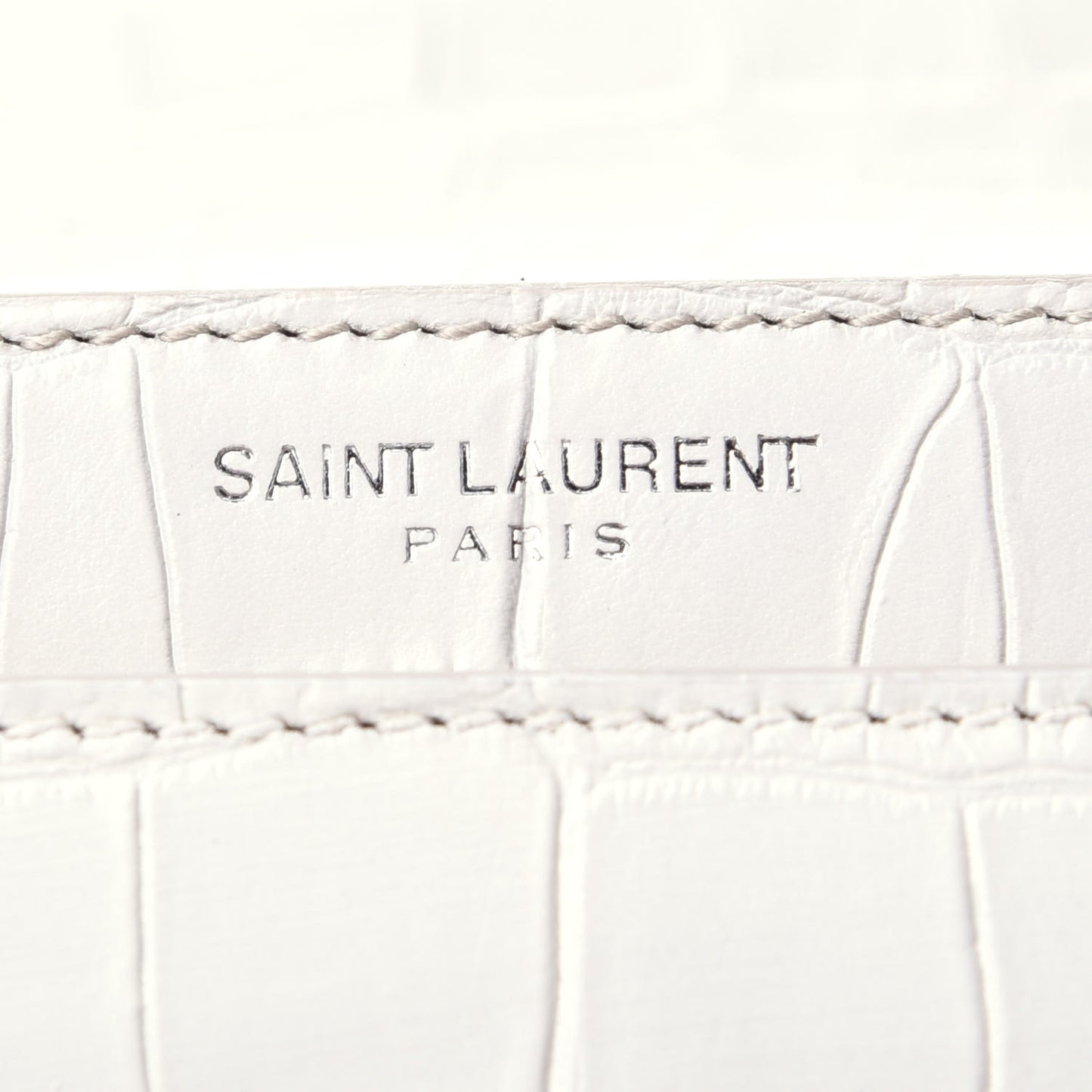 Calfskin Crocodile Embossed Monogram Sunset Chain Wallet Blanc Vintage