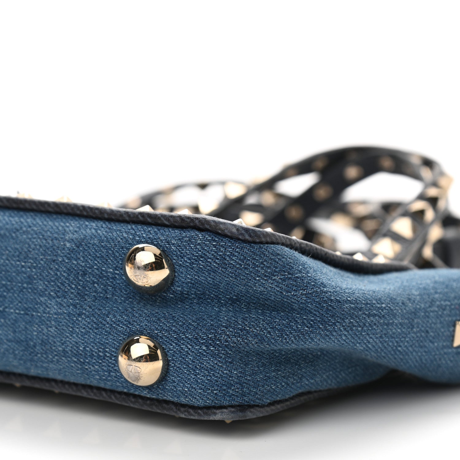 Valentino Garavani Denim Butterfly Embroidered Mini Rockstud Tote Blue Multicolor 9 of 11