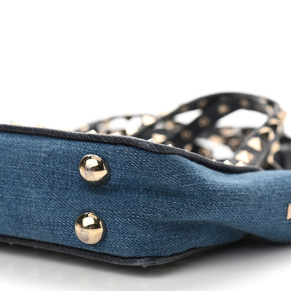 Valentino Garavani Denim Butterfly Embroidered Mini Rockstud Tote Blue Multicolor 9 of 11