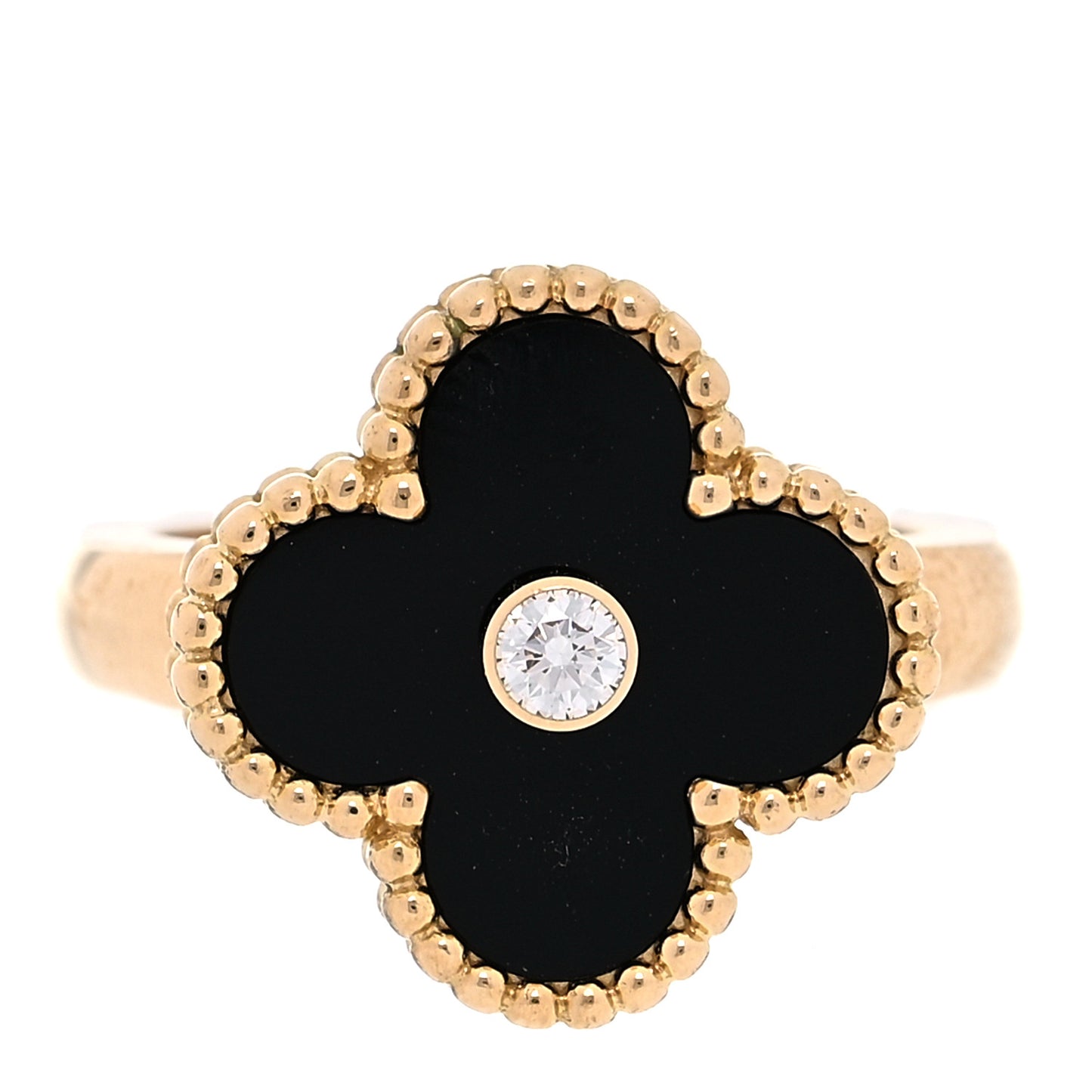 18K Yellow Gold Diamond Black Onyx Vintage Alhambra Ring 48 4.5
